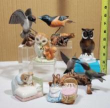 Lot of Royal Albert Beatrix Potter and Related Bone China Figurines and Wooden Hummingbirds