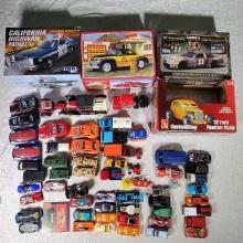 Tray Lot of Car Model Kits, Hot Wheels, Matchbox and Other Die Cast Cars