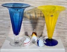 2 Blenko Art Glass Vases & 3 Paperweights