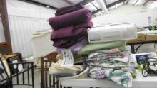 bedding, large lot of bedding and window treatments includes a brand new queen size mattress pad
