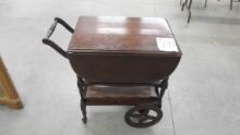 tea cart, rolling wood tea cart with drop leaf sides and removeable tray 28in tall, 22in long, 33in