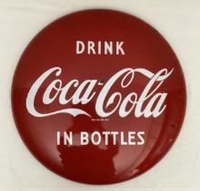 24" Drink Coca-Cola in Bottles Porcelain Curb Sign Button