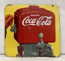 1940 Coca-Cola Fountain Dispenser Porcelain Sign