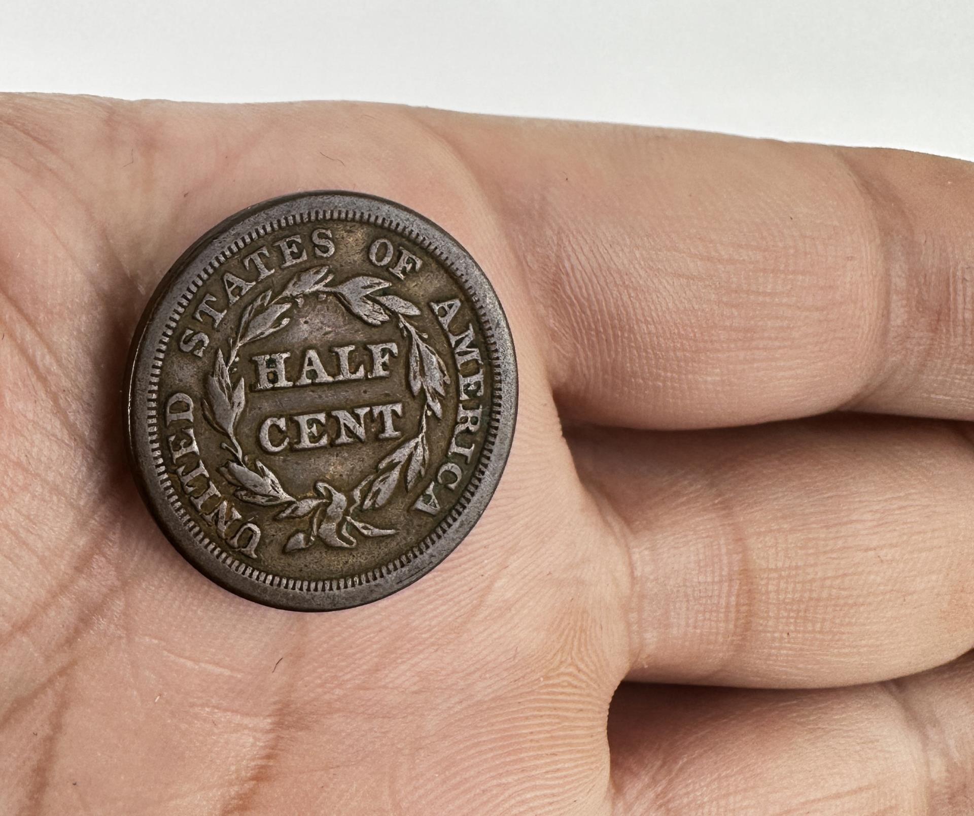 1853 Braided Hair Half Cent Coin