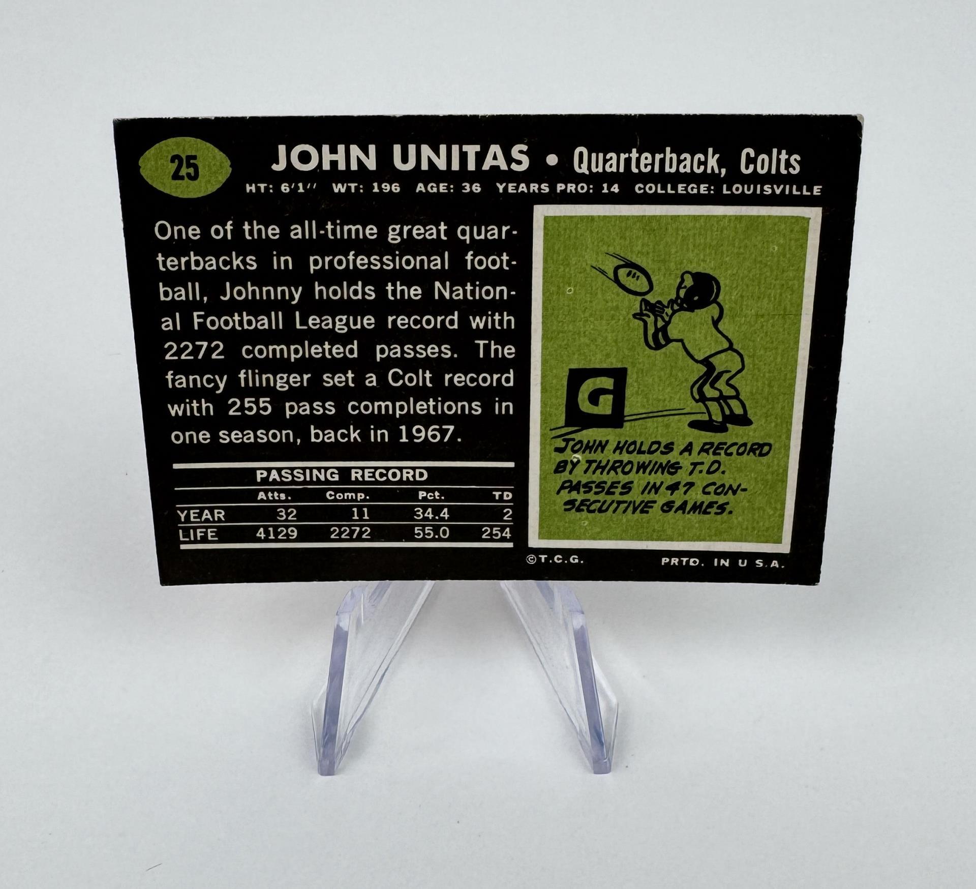 1969 Topps Johnny Unitas 25 NFL Football Card
