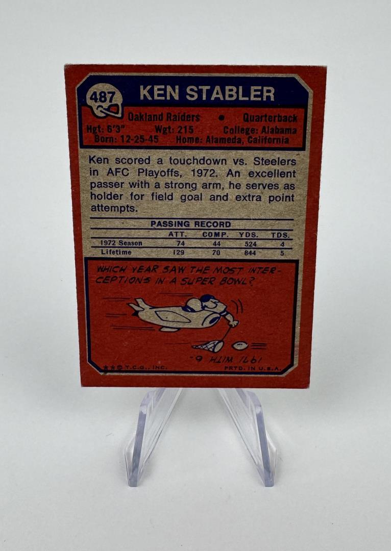 1973 Topps Ken Stabler 487 Football Rookie Card