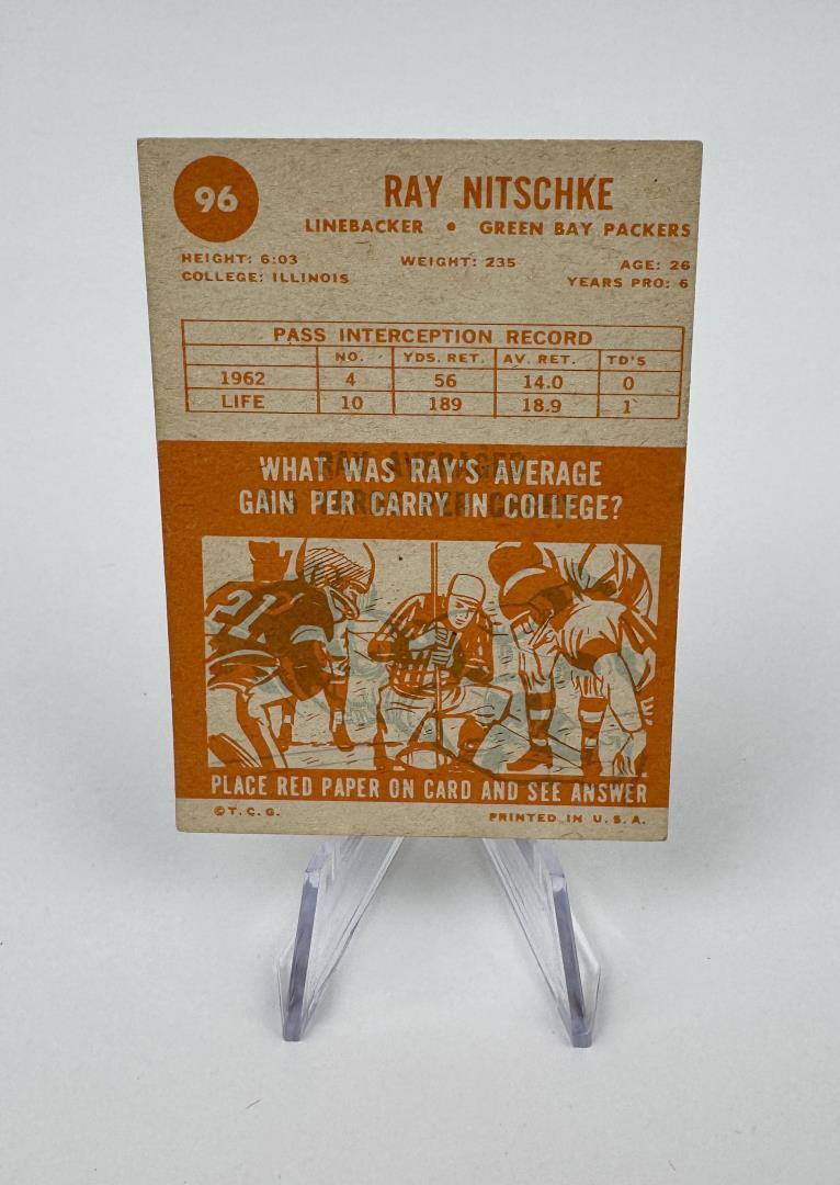 1963 Topps Ray Nitschke 96 Rookie Football Card