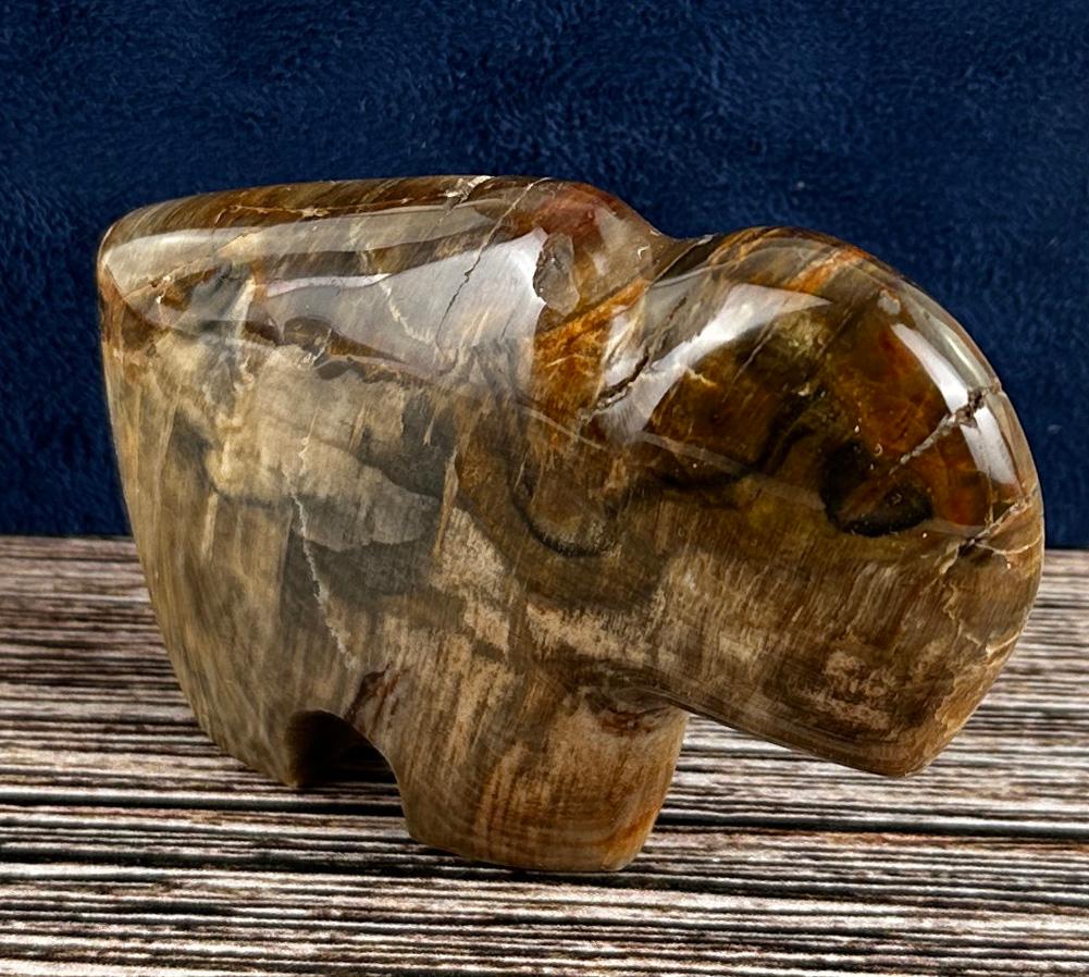 Carved Petrified Wood Buffalo Fetish