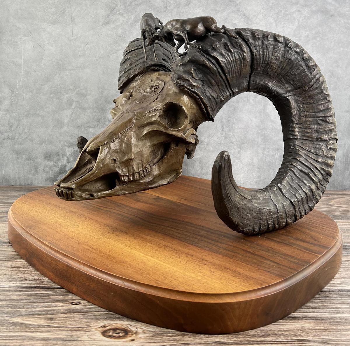 Ron Herron Bighorn Sheep Skull Bronze Montana