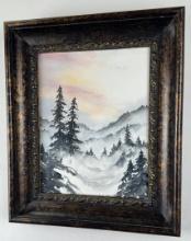 Watercolor Painting of Mountain Scene