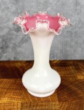 Fenton Glass Peach Crest Ruffled Vase