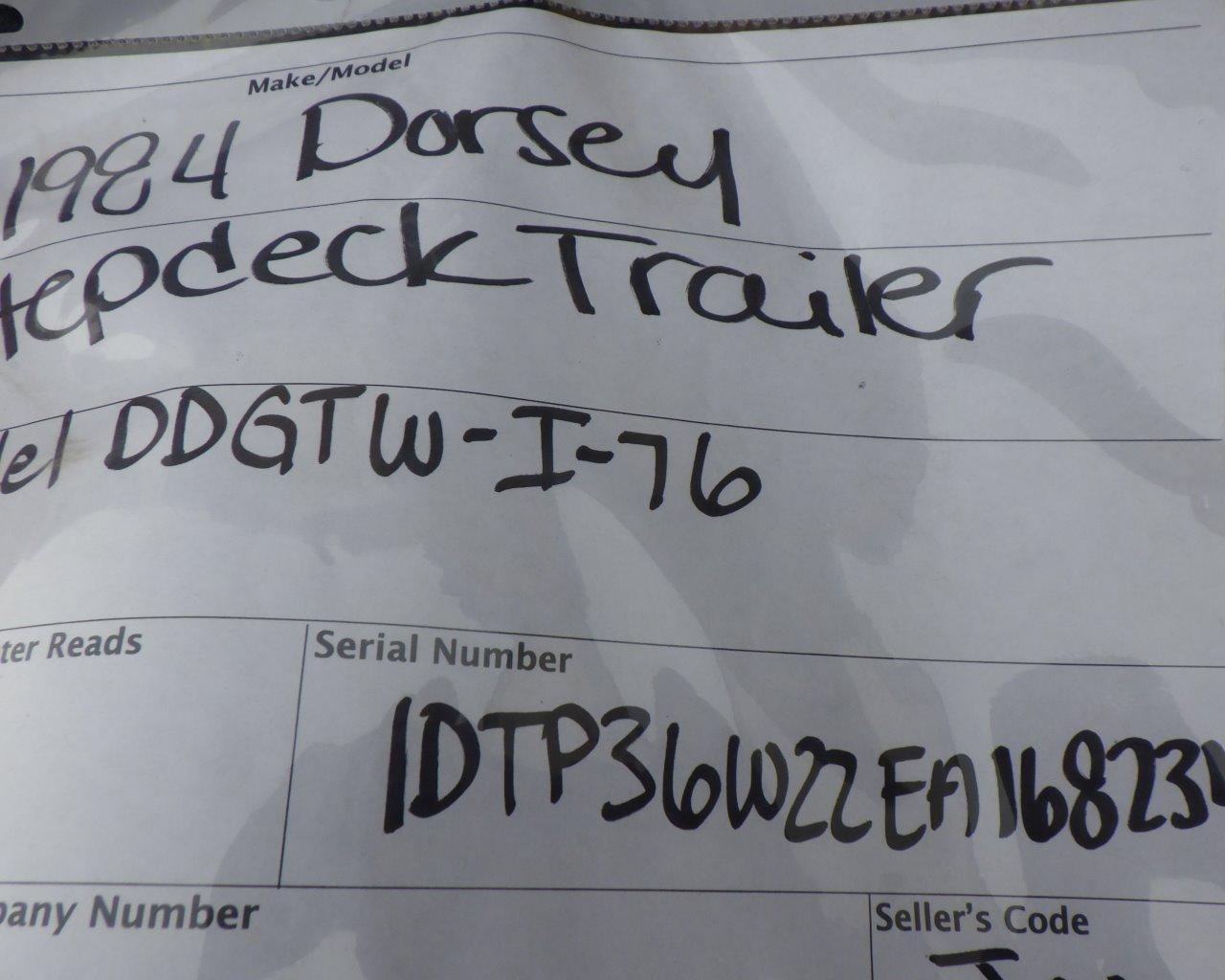 1984 DORSEY DDGTW-I-76 Step Deck Trailer s/n:1DTP36WZZEA168234