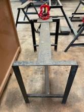 PIPE VISE, RIDGID MDL. 23, mounted on steel saw horse stand