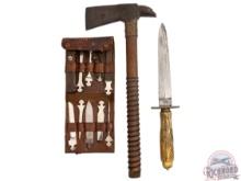 Vintage Lot Tomahawk, Dubbers German Tool Set and Manson Sheffield Knife