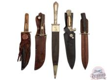 Lot of Five Assorted Sheffield England Fixed Blade Knives with Sheaths