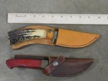 2 Nice Vintage USA made Knives w/Leather Sheaths. Both made by Chuck Dominy her in TX KNIVES