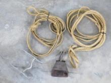 2 Vintage Braided Cattle/Cow Leads 1 Antique Cow Bell & 1 Vintage Horse Bit (ONE$) WESTERN ANTIQUES