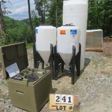 250-Gal. Vertical Tank (Needs Repair), (2) Ace Roto Mold Hoppers, (1) Mosquito Mister