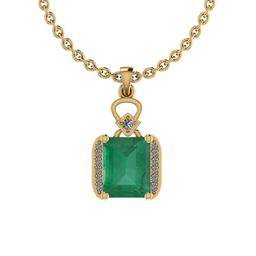 Certified 3.30 Ctw Emerald and Diamond I2/I3 14K Yellow Gold Victorian Style Pendant Necklace