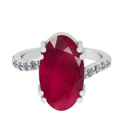 6.28 CtwSI2/I1 Ruby And Diamond 14K White Gold Cocktail Ring
