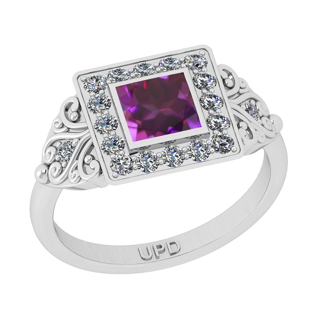 1.12 Ctw I2/I3 Amethyst And Diamond 10K White Gold Engagement Halo Ring