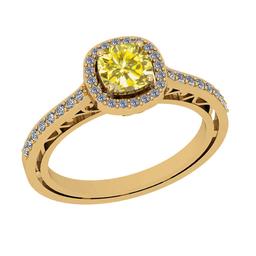 1.18 Ctw Gia certified Natural Light Fancy Yellow And White Diamond 14K Yellow Gold Engagement Ring