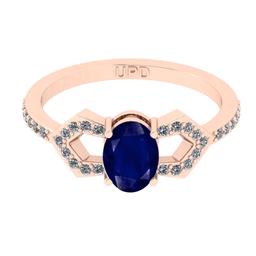 0.93 Ctw I2/I3 Blue Sapphire And Diamond 14K Rose Gold Ring