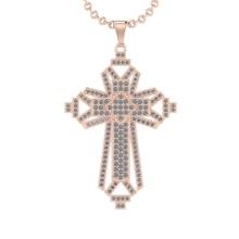 1.05 Ctw SI2/I1 Diamond 14K Rose Gold Cross Pendant Necklace