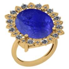 5.55 Ctw SI2/I1 Tanzanite And Diamond 14K Yellow Gold Vintage Style Ring