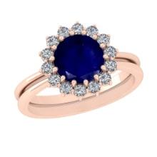 1.74 Ctw SI2/I1 Blue Sapphire and Diamond 14K Rose Gold Engagement Halo Ring
