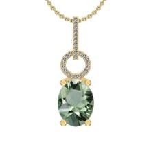 Certified 13.55 Ctw I2/I3 Green Amethyst And Diamond 14K Yellow Gold Pendant