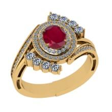 1.49 Ctw SI2/I1 Ruby And Diamond 14K Yellow Gold Engagement Ring