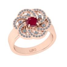 0.84 Ctw SI2/I1 Ruby and Diamond 14K Rose Gold Engagement Halo Ring