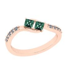 0.30 Ctw SI2/I1 Green Sapphire And Diamond 14K Rose Gold two Stone Ring