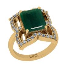 5.84 Ctw SI2/I1 Emerald And Diamond 14K Yellow Gold Vintage Style Wedding Ring