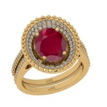 3.04 Ctw I2/I3 Ruby And Diamond 14K Yellow Gold Engagement Ring