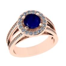 2.14 Ctw I2/I3 Blue Sapphire And Diamond 14K Rose Gold Engagement Ring