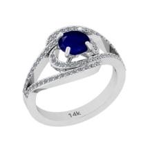 1.41 Ctw I2/I3 Blue Sapphire And Diamond 14k White Gold Ring