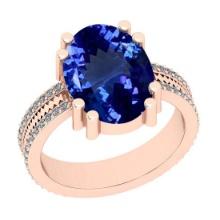 5.94 Ctw VS/SI1 Tanzanite And Diamond 18K Rose Gold Engagement Ring