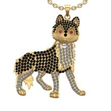 6.87 Ctw Treated Fancy Black Diamond 14K Yellow Gold Cute Dog Pendant Necklace