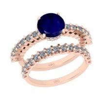 2.94 Ctw SI2/I1 Blue Sapphire and Diamond 14K Rose Gold Engagement set Ring