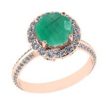 3.26 Ctw I2/I3 Emerald And Diamond 14K Rose Gold Engagement Ring