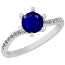 1.20 Ctw SI2/I1 Blue Sapphire And Diamond 14K White Gold Ring