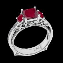 1.96 Ctw VS/SI1 Ruby And Diamond Prong Set 14K White Gold Engagement Filigree Ring