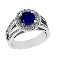 2.14 Ctw I2/I3 Blue Sapphire And Diamond 14K White Gold Engagement Ring