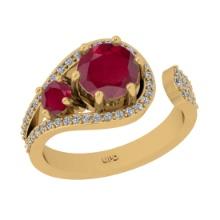 1.79 Ctw I2/I3 Ruby And Diamond 14K Yellow Gold Engagement Ring