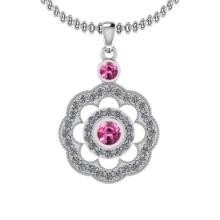 1.03 Ctw SI2/I1 Pink Sapphire And Diamond 14K White Gold Pendant Necklace