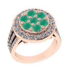 1.42 Ctw SI2/I1 Emerald And Diamond 14K Rose Gold Engagement Ring