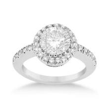 Pave Halo Diamond Engagement Ring Setting Platinum 1.35ctw