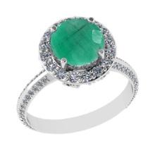 3.26 Ctw I2/I3 Emerald And Diamond 14K White Gold Engagement Ring
